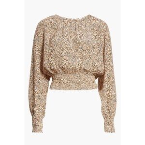 Rodebjer Atlas Spot Print Smocked Hem Top Neutral Womens Size Small